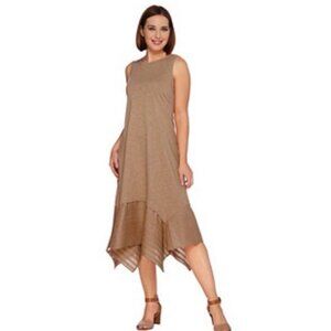 NEW! LOGO By Lori Goldstein Sleeveless Tank Midi Dress Taupe Brown SZ S